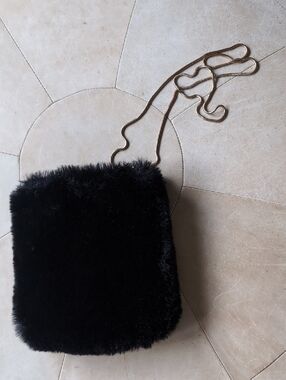 Plush Black Faux Fur Crossbody Bag with Chain Strap